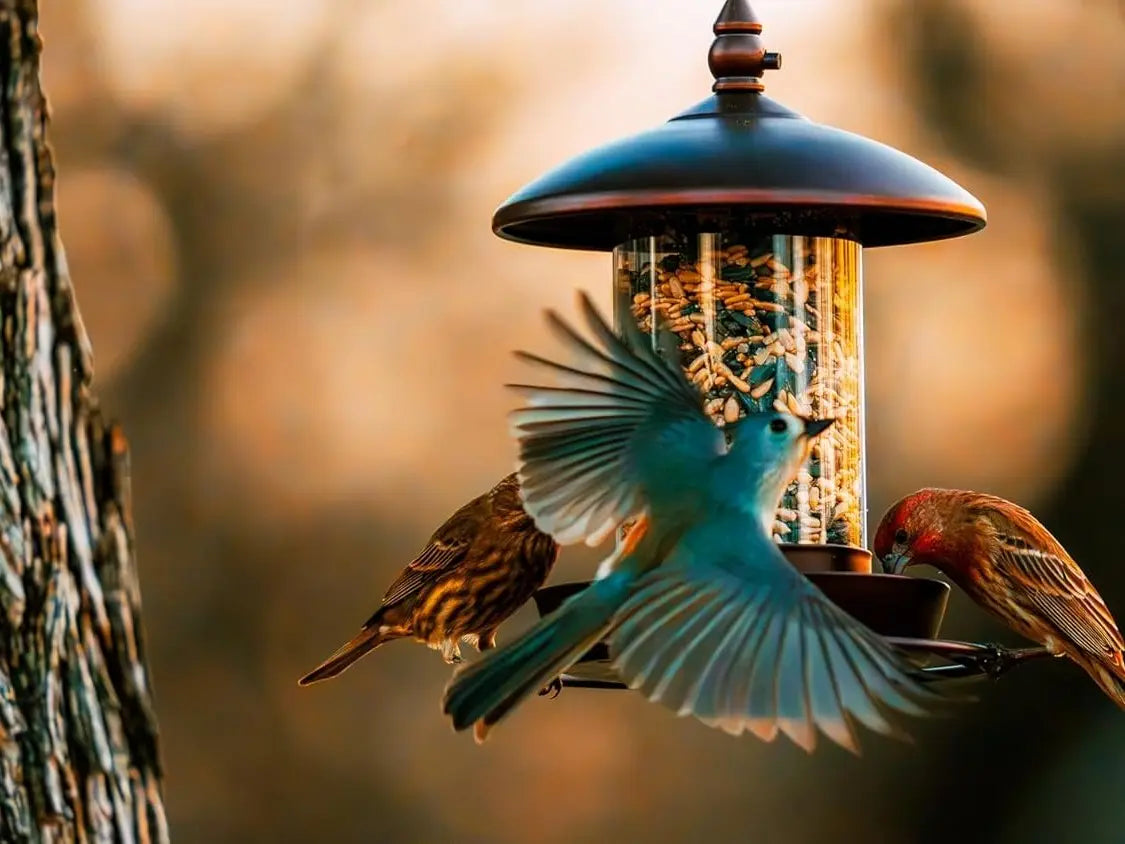 Metal Roof Bird Feeder - Chew Proof for Outdoor Hanging Wild Bird Seeds. Bronze