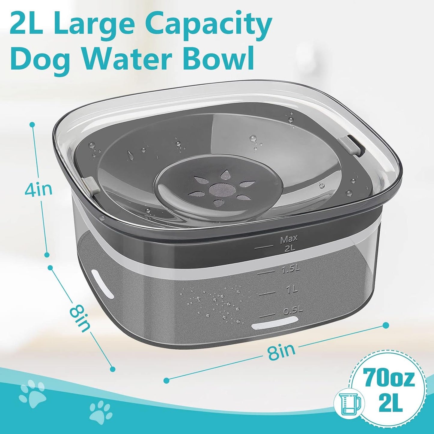 2L Dog Water Bowl 70Oz No Spill Dog Bowl, Slow Water Feeder Spill Proof Travel Water Bowl, Large Capacity Pet Water Dispenser Vehicle Carried Dish for Dogs and Cats