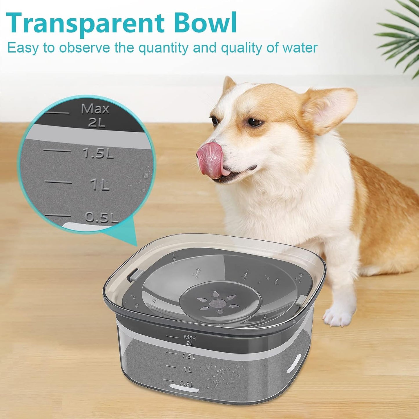 2L Dog Water Bowl 70Oz No Spill Dog Bowl, Slow Water Feeder Spill Proof Travel Water Bowl, Large Capacity Pet Water Dispenser Vehicle Carried Dish for Dogs and Cats