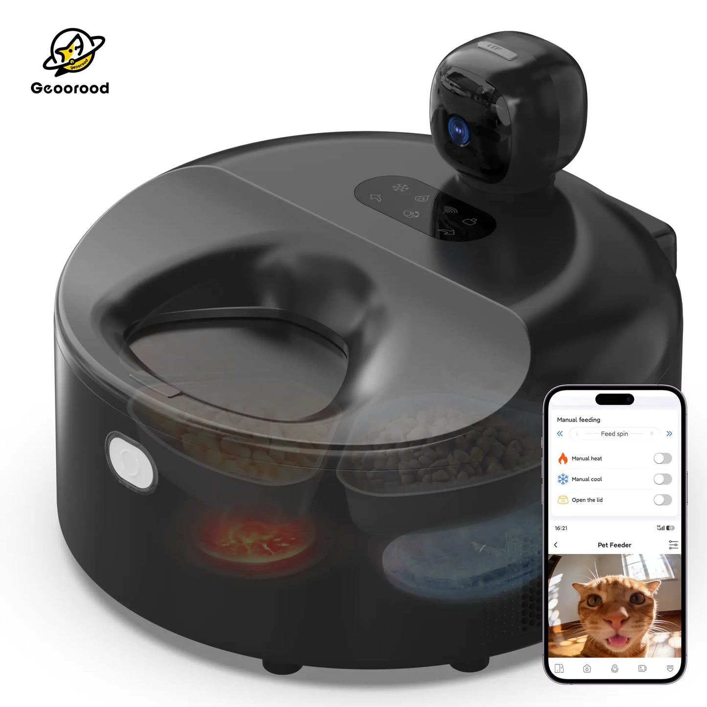 Automatic Pet Feeder Wet Food with 304 Stainless Steel Bowl, Refrigerated Auto Cat Feeder with Semiconductor Cooling, 5 Fresh Meals for 3 Days, App-Controlled Pet Food Dispenser, HD Camera & 300° Wide-Angle Monitor, Meal Warming Function, Easy to Clean Su