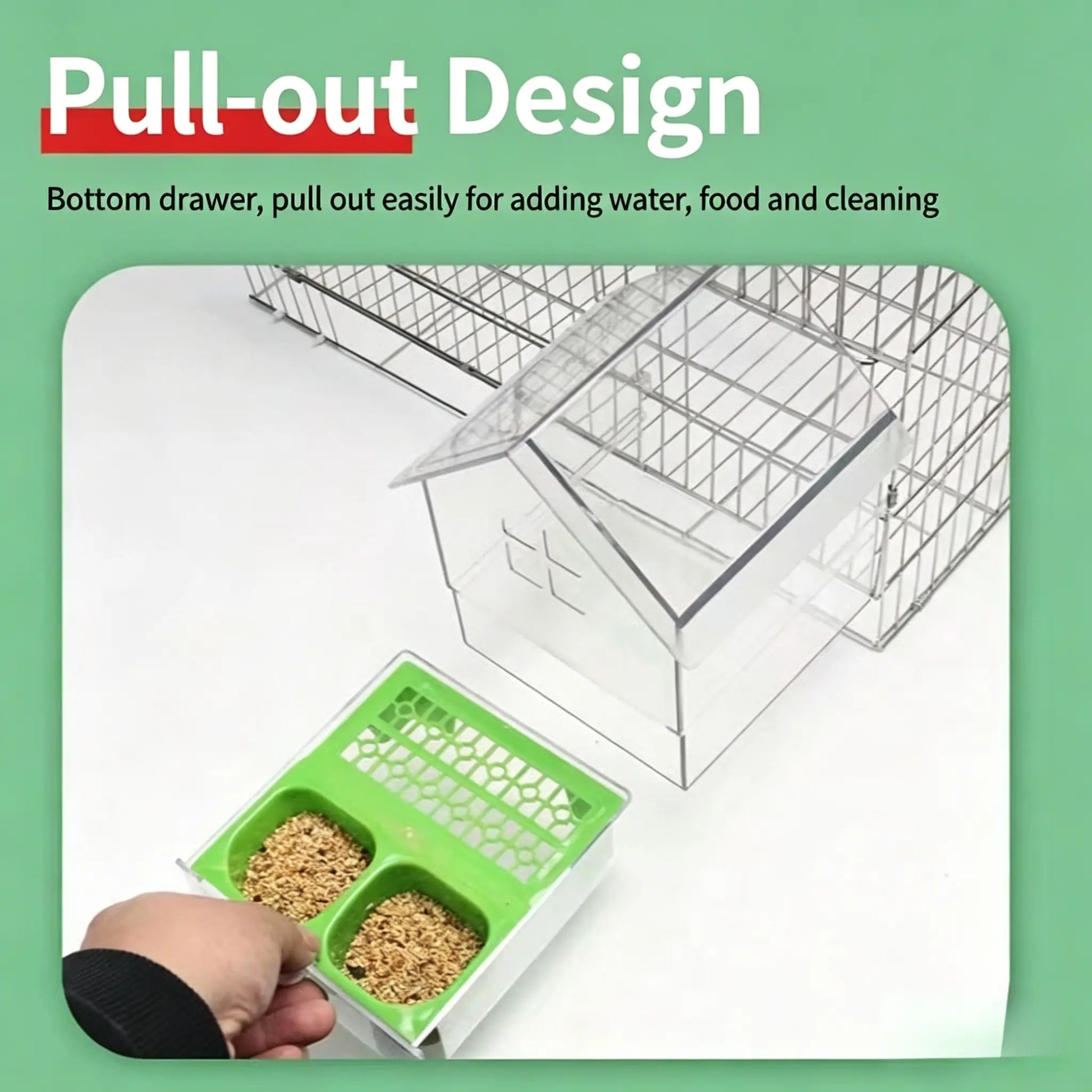 All-In-One Parrot Feeder & Bath with Panoramic Pull-Out Drawer