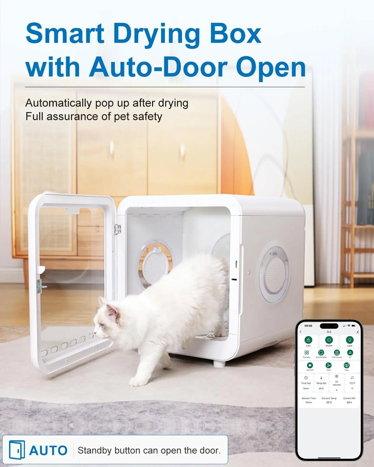 Pet Dryer Box for Cats & Dogs – 72L Quiet Hair Drying Machine with Adjustable Temp, Blow Air Function – Portable Dog Dryer for Home Bathing, Pet Drying Kit