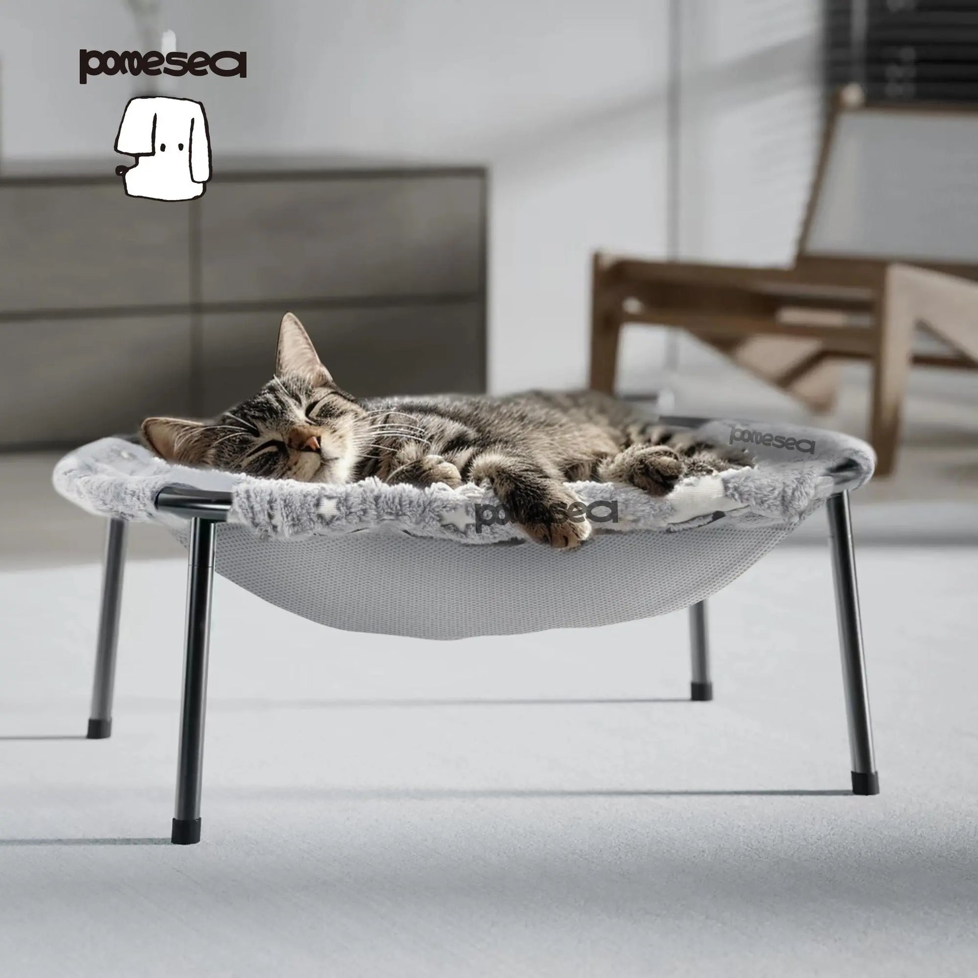 Elevated Cat Hammock Bed, Metal Frame Pet Cot with Dual-Sided Removable & Washable Cover, Breathable Raised Kitty Lounger for Indoor Cats & Small Dogs, No-Tool Assembly