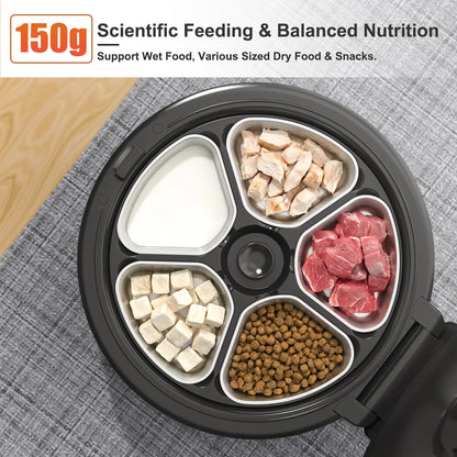 Automatic Pet Feeder Wet Food with 304 Stainless Steel Bowl, Refrigerated Auto Cat Feeder with Semiconductor Cooling, 5 Fresh Meals for 3 Days, App-Controlled Pet Food Dispenser, HD Camera & 300° Wide-Angle Monitor, Meal Warming Function, Easy to Clean Su