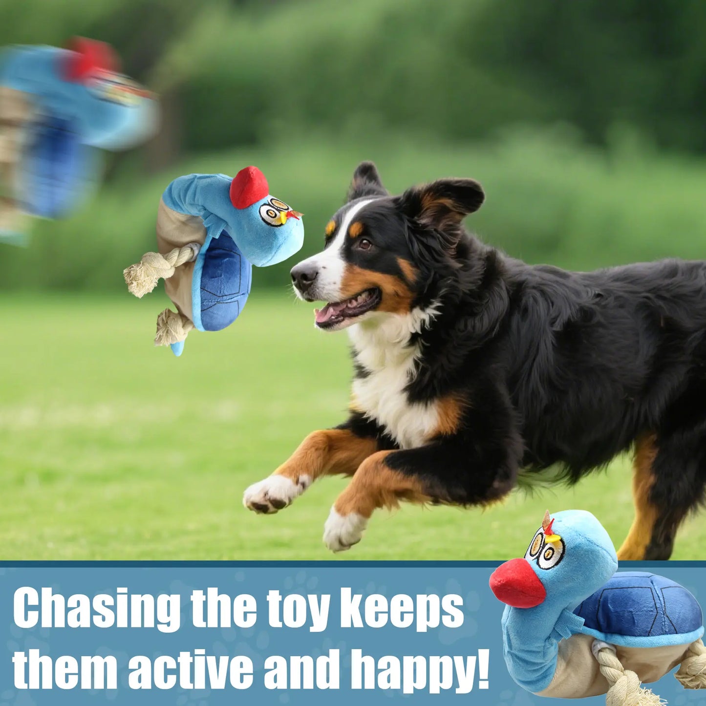 Dog Toy - Turtle Squeaky Plush Tug Toy with Rope Limbs Interactive Play for Boredom Relief Squeaky Feature & Tugging Fun
